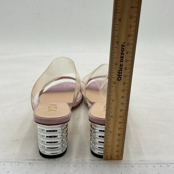 YDN Chic Open Toe Wide Straps Slide Mules Sandals Mid Silver Block Chunky Heels - Picture 5 of 8